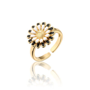 18K Gold Plated Copper Oil Drop Sunflower Opening Ring Women Wholesale
