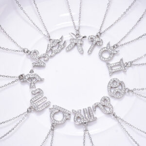 925 Sterling Silver Boudoir Gift 12 Constellations Inlaid Diamond Pendant Necklace Set 12pcs/set