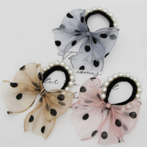 Alphabet Dot Organza Gauze Bow Pearl Hair Band Hair Accessories Girls