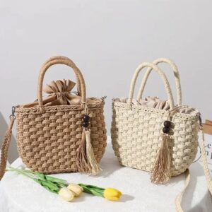 Women'S Medium Spring&Summer Straw Vacation Handbag Straw Bag